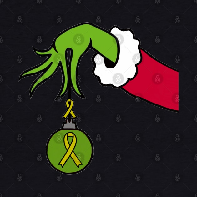 The Mean Green One Holding a Awareness Ribbon Christmas ball (Yellow) by CaitlynConnor